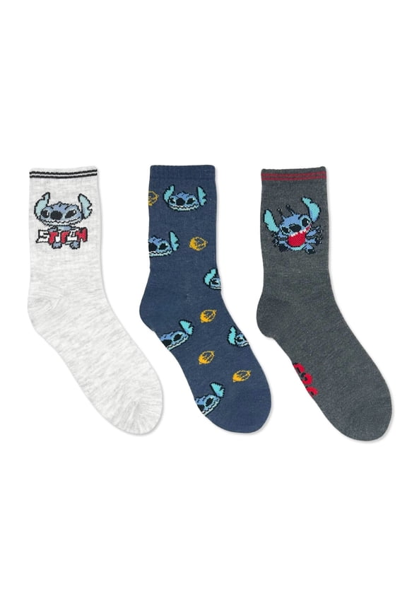 Disney Stitch Boys Mid-Crew Socks, 3-Pack, Sizes S/M-M/L