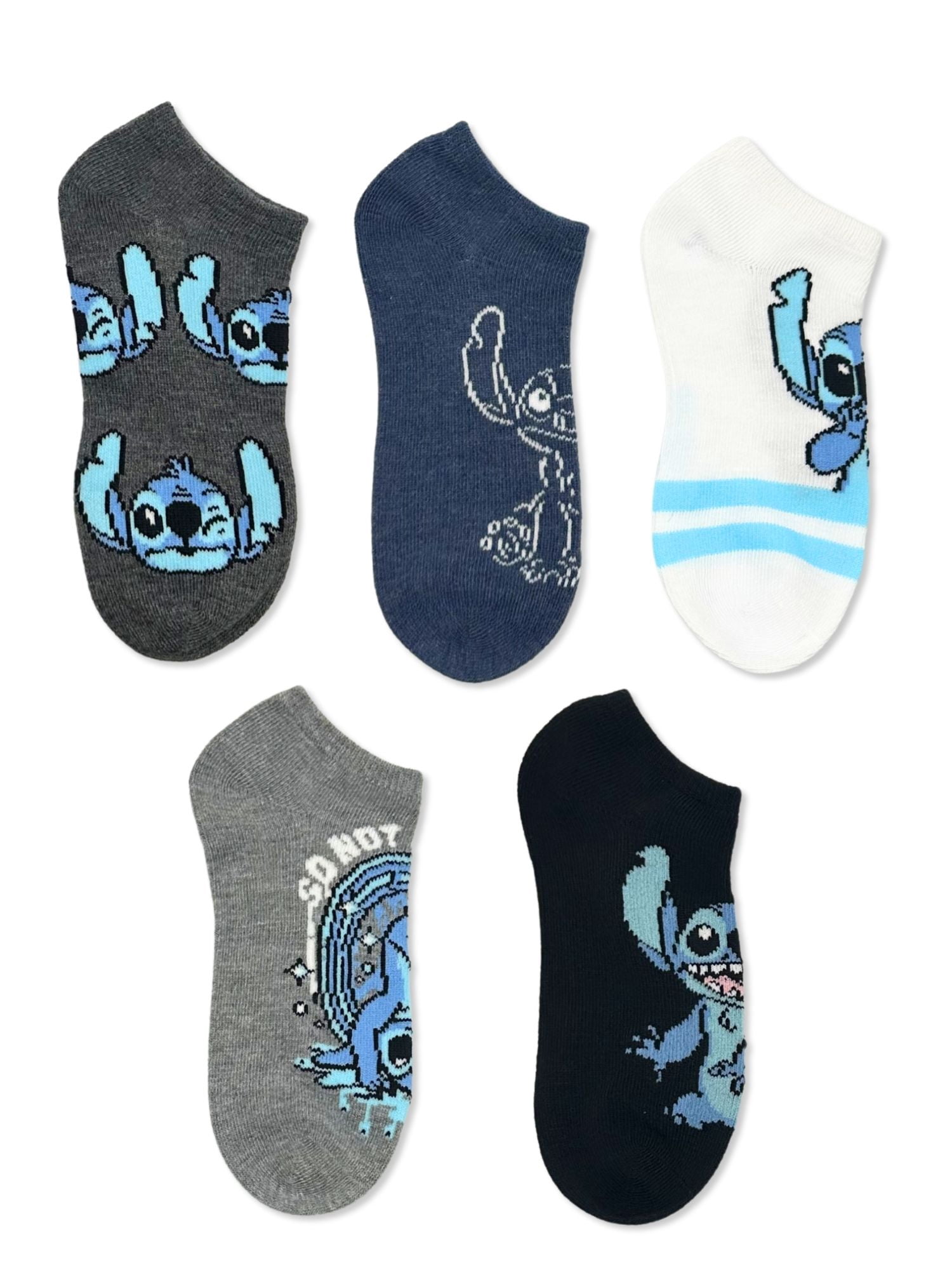 Disney Stitch Boys No-Show Socks, 5-Pack, Sizes S/M-M/L
