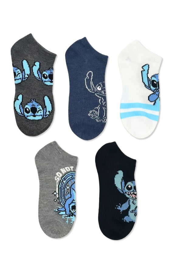 Disney Stitch Boys No-Show Socks, 5-Pack, Sizes S/M-M/L