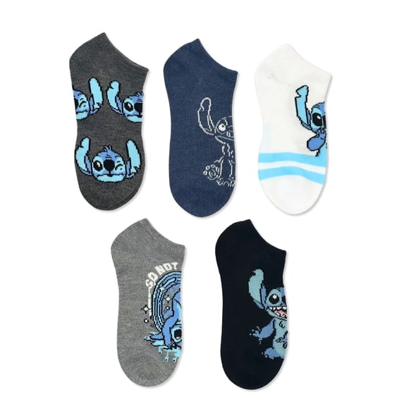 Disney Stitch Boys No-Show Socks, 5-Pack, Sizes S/M-M/L