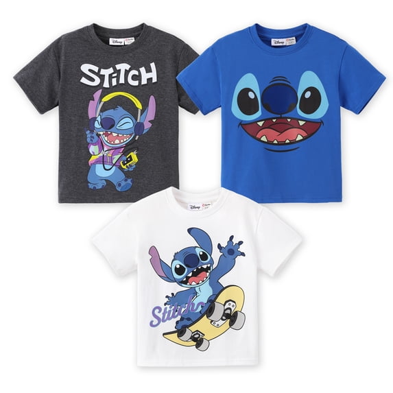 Disney Stitch Boys T Shirts Kids Graphic Print Short Sleeve Crewneck Tees Toddler Summer Tops 3 Pack