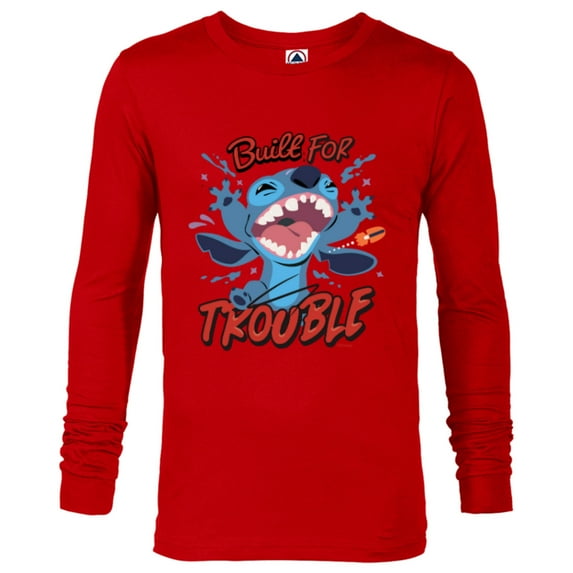 Disney Stitch Built for Trouble - Long Sleeve T-Shirt for Men - Customized-New Red