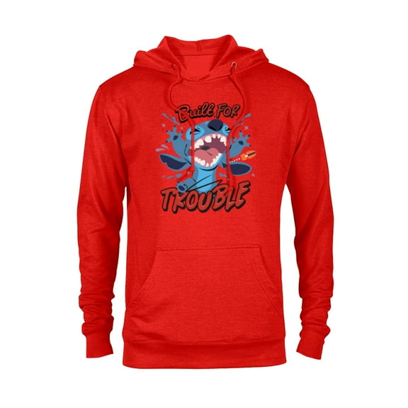Disney Stitch Built for Trouble - Pullover Hoodie for Adults - Customized-Red