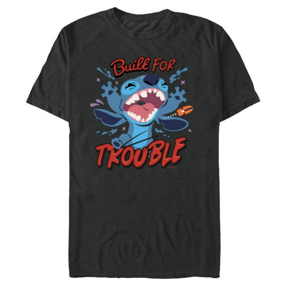 Disney Stitch Built for Trouble - Short Sleeve Blended T-Shirt for Adults - Customized-Dark Heather