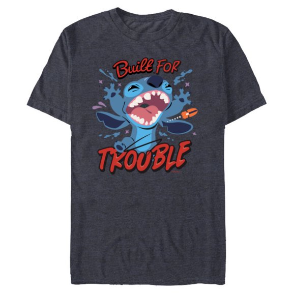 Disney Stitch Built for Trouble - Short Sleeve Blended T-Shirt for Adults - Customized-Navy Heather