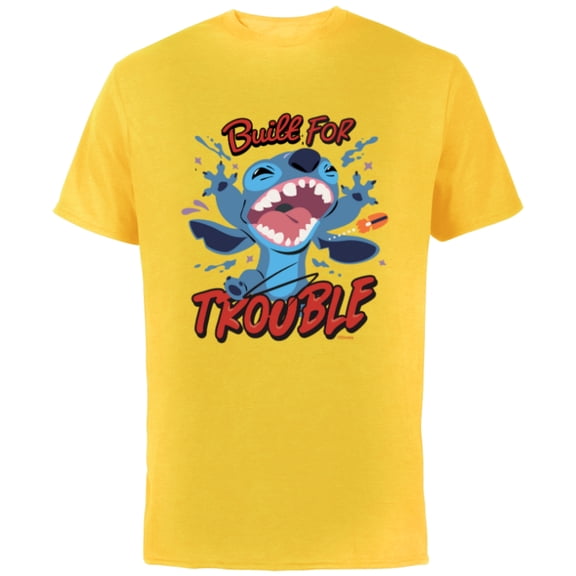 Disney Stitch Built for Trouble - Short Sleeve Cotton T-Shirt for Adults - Customized-Yellow