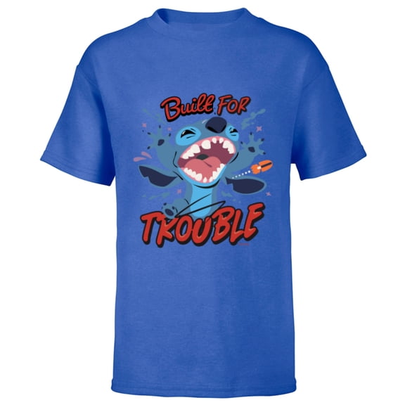 Disney Stitch Built for Trouble - Short Sleeve T-Shirt for Kids - Customized-Royal
