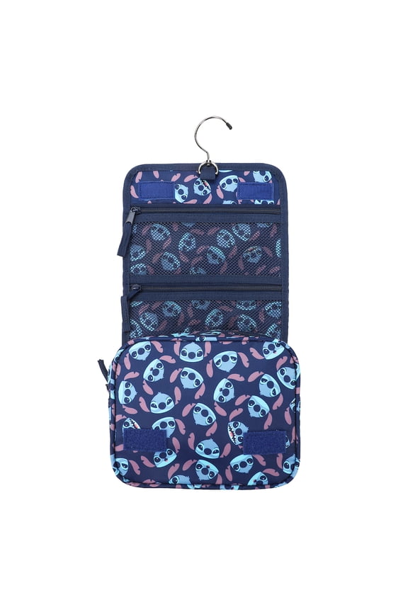 Disney Stitch Character Heads All-Over Print Blue 8.2" Folding Hanging Toiletry Kit