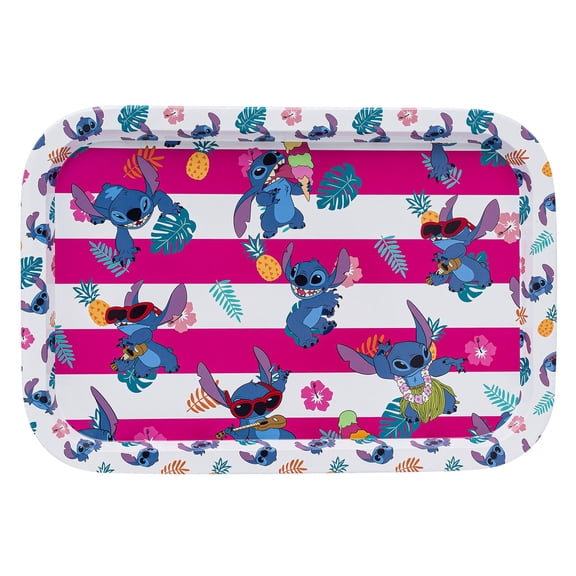 Disney Stitch Character Rectangular Melamine Serving Tray, 13.5-Inch Tropical Striped Platter