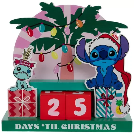 Disney Stitch Christmas Countdown Calendar with Scrump and Festive Palm Tree Décor