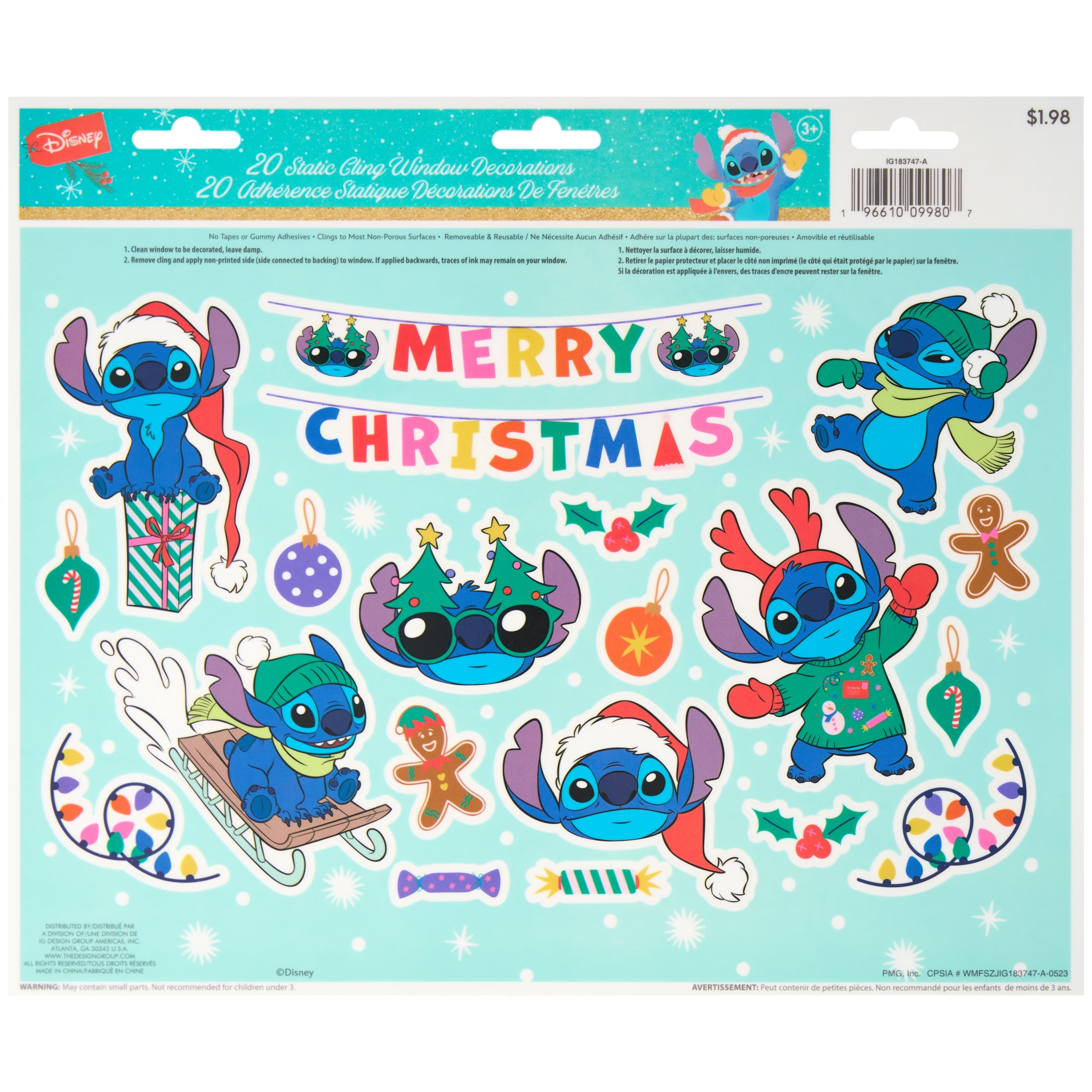 Disney Stitch Christmas Window Clings, Holiday Decorations, Paper,  Polypropylene, Multi-Color, 20 Pieces