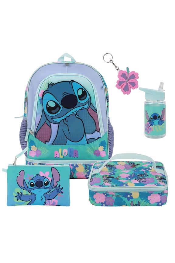 Disney Stitch Colorful Flower Print 5-Piece Backpack Set