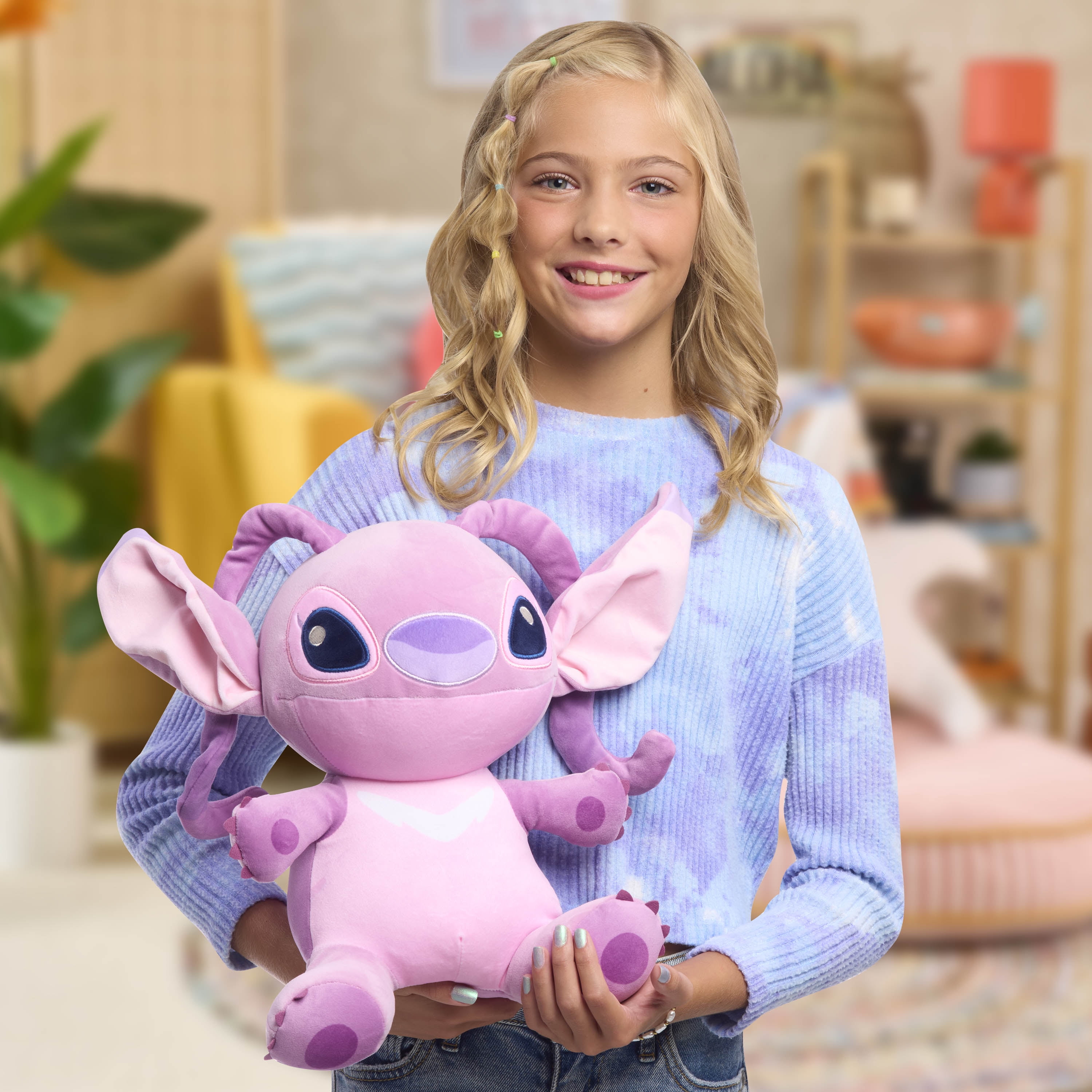Disney Stitch Comfort Weighted Plush Angel, 14-inch Stuffed Animal, Alien, Pink