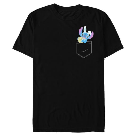 Disney Stitch Easter Egg and Bunny Ears Corner Pocket Art - Short Sleeve Blended T-Shirt for Adults - Customized-Black