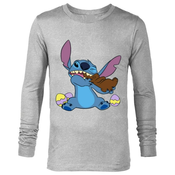 Disney Stitch Eats Chocolate Bunny with Easter Eggs Funny - Long Sleeve T-Shirt for Men - Customized-Athletic Heather