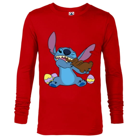 Disney Stitch Eats Chocolate Bunny Easter - Long Sleeve T-Shirt for Men - Customized-New Red