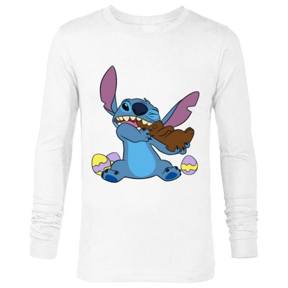 Disney Stitch Eats Chocolate Bunny with Easter Eggs Funny - Long Sleeve T-Shirt for Men - Customized-White