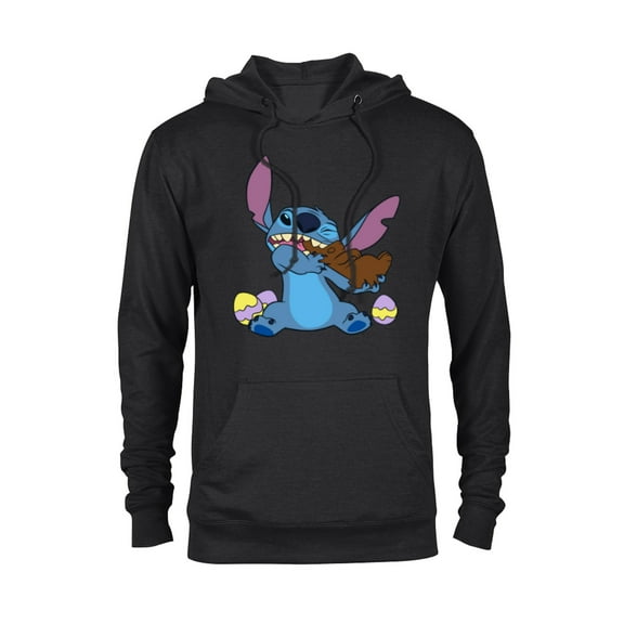 Disney Stitch Eats Chocolate Bunny with Easter Eggs Funny - Pullover Hoodie for Adults - Customized-Black