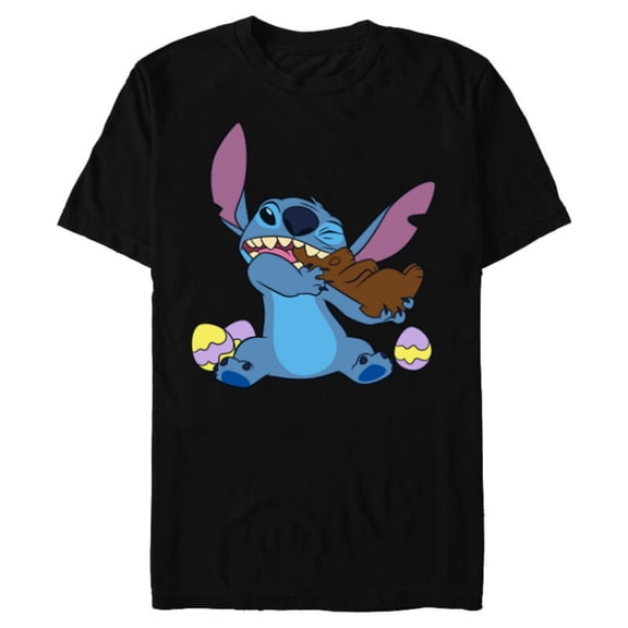 Disney Stitch Eats Chocolate Bunny Easter - Short Sleeve Blended T-Shirt for Adults - Customized-Black