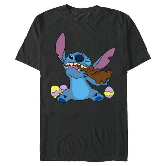 Disney Stitch Eats Chocolate Bunny Easter - Short Sleeve Blended T-Shirt for Adults - Customized-Dark Heather