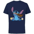 thumbnail image 1 of Disney Stitch Eats Chocolate Bunny with Easter Eggs Funny - Short Sleeve Cotton T-Shirt for Adults - Customized-Navy, 1 of 5