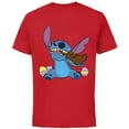thumbnail image 1 of Disney Stitch Eats Chocolate Bunny with Easter Eggs Funny - Short Sleeve Cotton T-Shirt for Adults - Customized-Red, 1 of 5