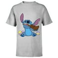 thumbnail image 1 of Disney Stitch Eats Chocolate Bunny with Easter Eggs Funny - Short Sleeve T-Shirt for Kids - Customized-Athletic Heather, 1 of 5