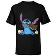 thumbnail image 1 of Disney Stitch Eats Chocolate Bunny with Easter Eggs Funny - Short Sleeve T-Shirt for Kids - Customized-Black, 1 of 5