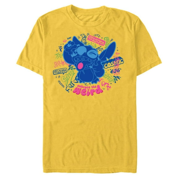 Disney Stitch Embrace the Weird Freestyle Alien Street Tags- Short Sleeve Blended T-Shirt for Adults - Customized-Yellow