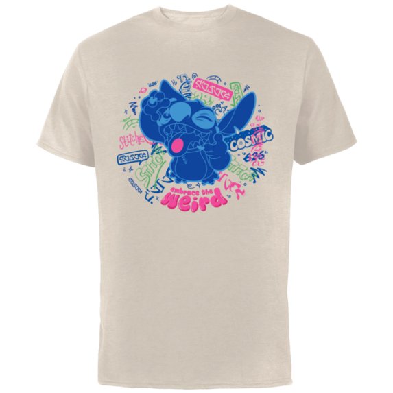 Disney Stitch Embrace the Weird Freestyle Alien Street Tags- Short Sleeve Cotton T-Shirt for Adults - Customized-Natural