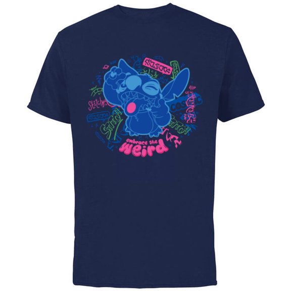 Disney Stitch Embrace the Weird Freestyle Alien Street Tags- Short Sleeve Cotton T-Shirt for Adults - Customized-Navy