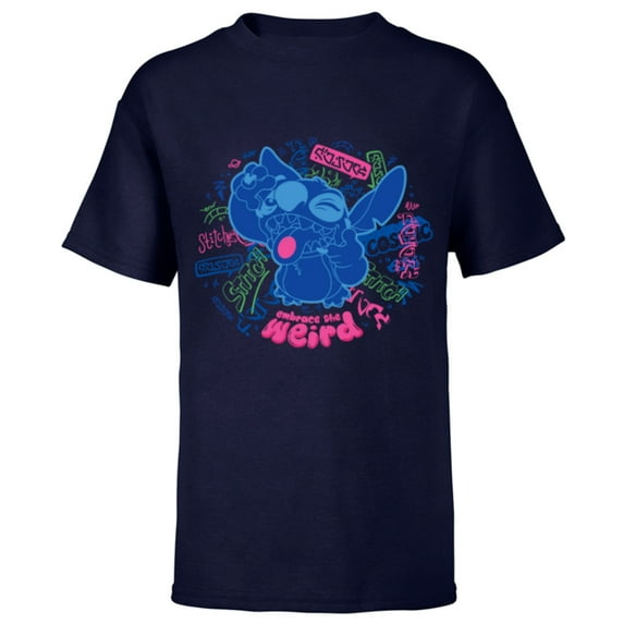 Disney Stitch Embrace the Weird Freestyle Alien Street Tags- Short Sleeve T-Shirt for Kids - Customized-Navy