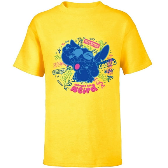 Disney Stitch Embrace the Weird Freestyle Alien Street Tags- Short Sleeve T-Shirt for Kids - Customized-Yellow