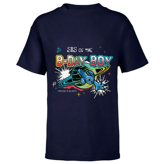 Disney Stitch Family Shine Sis of the B-Day Boy Birthday - Short Sleeve T-Shirt for Kids - Customized-Navy