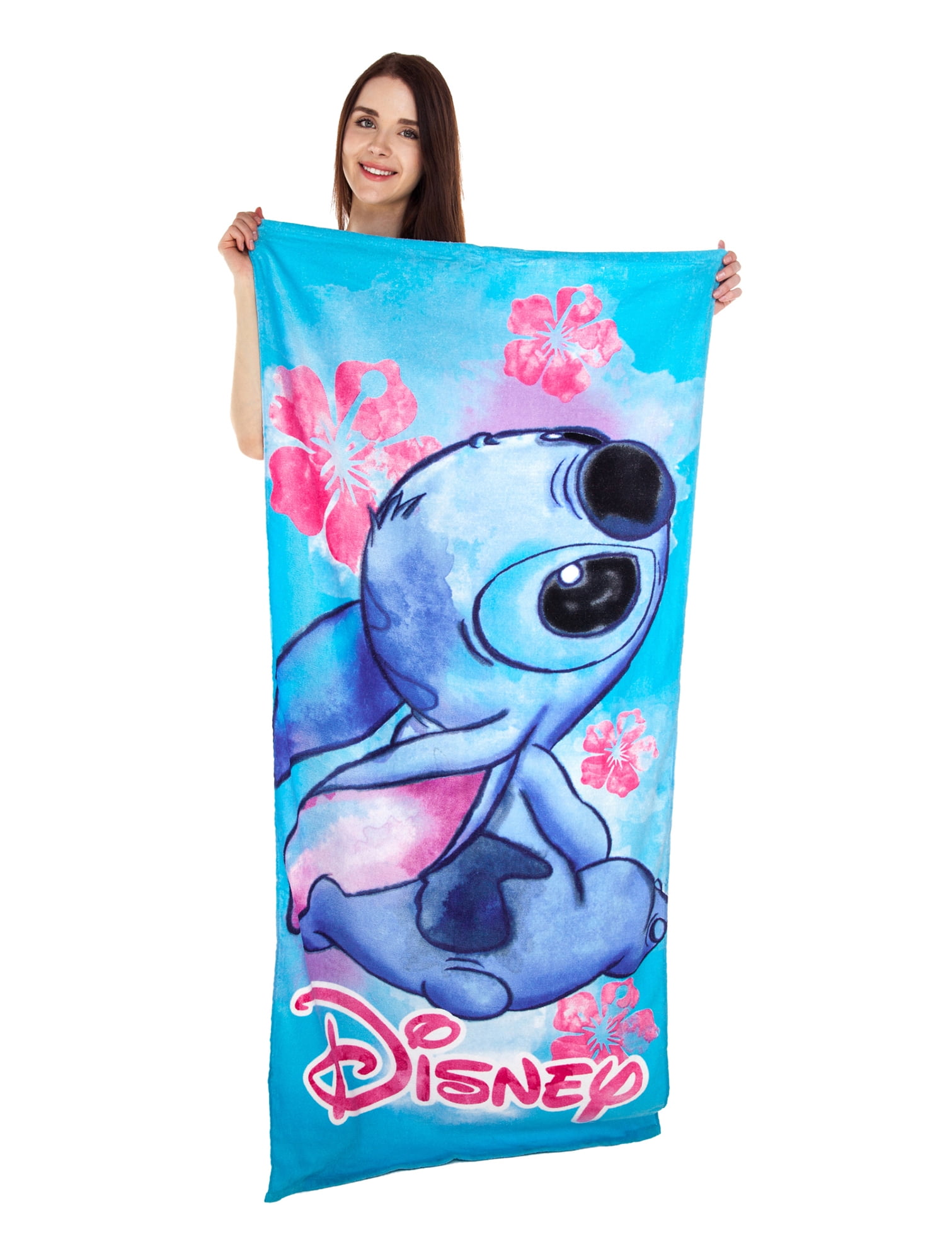 Disney Stitch Blue Floral Cotton Beach Towel 28x58