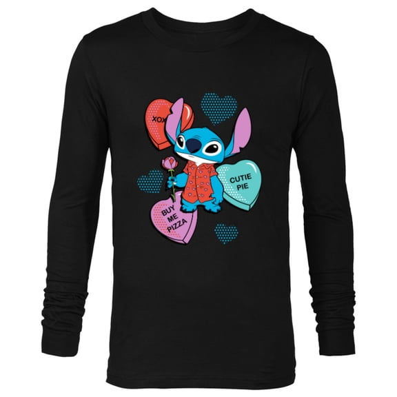 Disney Stitch Funny Candy Hearts Valentine's Day - Long Sleeve T-Shirt for Men - Customized-Black