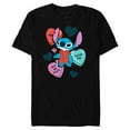 thumbnail image 1 of Disney Stitch Funny Candy Hearts Valentine's Day - Short Sleeve Blended T-Shirt for Adults - Customized-Black, 1 of 5