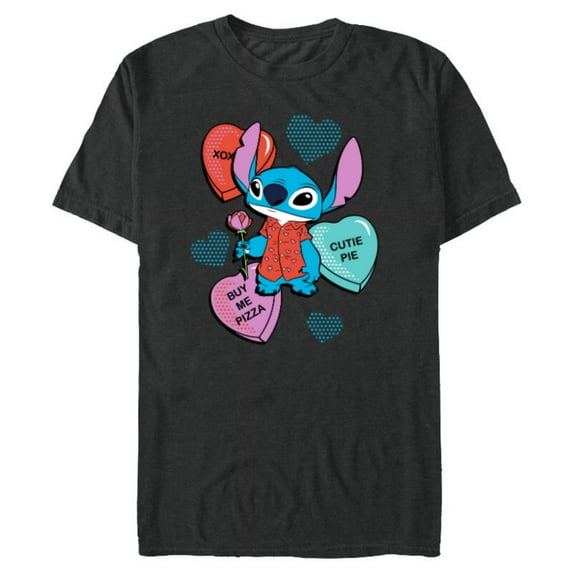 Disney Stitch Funny Candy Hearts Valentine's Day - Short Sleeve Blended T-Shirt for Adults - Customized-Dark Heather