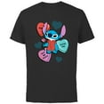 thumbnail image 1 of Disney Stitch Funny Candy Hearts Valentine's Day - Short Sleeve Cotton T-Shirt for Adults - Customized-Black, 1 of 5