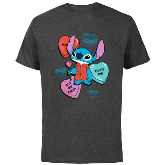 Disney Stitch Funny Candy Hearts Valentine's Day - Short Sleeve Cotton T-Shirt for Adults - Customized-Charcoal