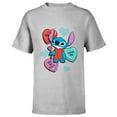 thumbnail image 1 of Disney Stitch Funny Candy Hearts Valentine's Day - Short Sleeve T-Shirt for Kids - Customized-Athletic Heather, 1 of 5