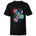 thumbnail image 1 of Disney Stitch Funny Candy Hearts Valentine's Day - Short Sleeve T-Shirt for Kids - Customized-Black, 1 of 5