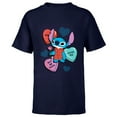 thumbnail image 1 of Disney Stitch Funny Candy Hearts Valentine's Day - Short Sleeve T-Shirt for Kids - Customized-Navy, 1 of 5