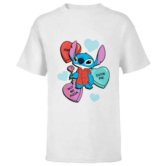 Disney Stitch Funny Candy Hearts Valentine's Day - Short Sleeve T-Shirt for Kids - Customized-White