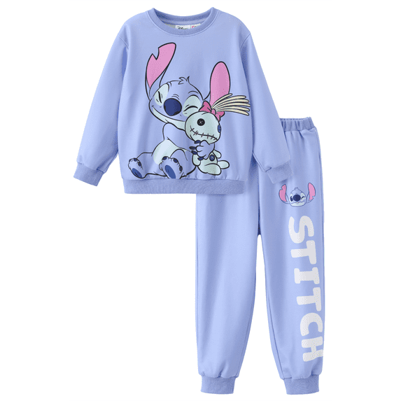 Disney Stitch Girls 2 Piece Outfit Blue Sweatshirt Top Jogger Pants Spring Fall Set Toddler Kid 3-4T