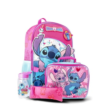 Disney Stitch Girls Customizable Charm 17" 5-Piece Backpack Set, Hot Pink