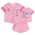 thumbnail image 1 of Disney Stitch Girls Baseball Jersey & Shorts Outfit Set, Lilo Stitch Graphic Clothes, 2-Piece (Pink, 4), 1 of 5