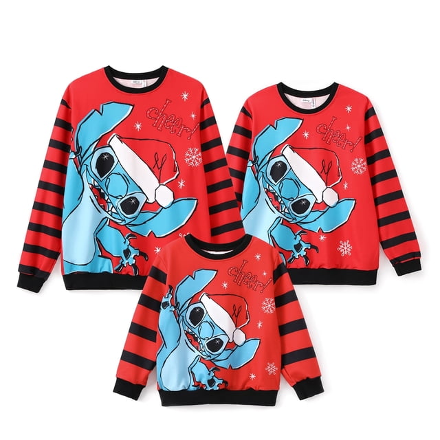 Disney Stitch Girls Boys Graphic Sweatshirts Striped Family Christmas Matching Sets Crewneck Sweatshirts
