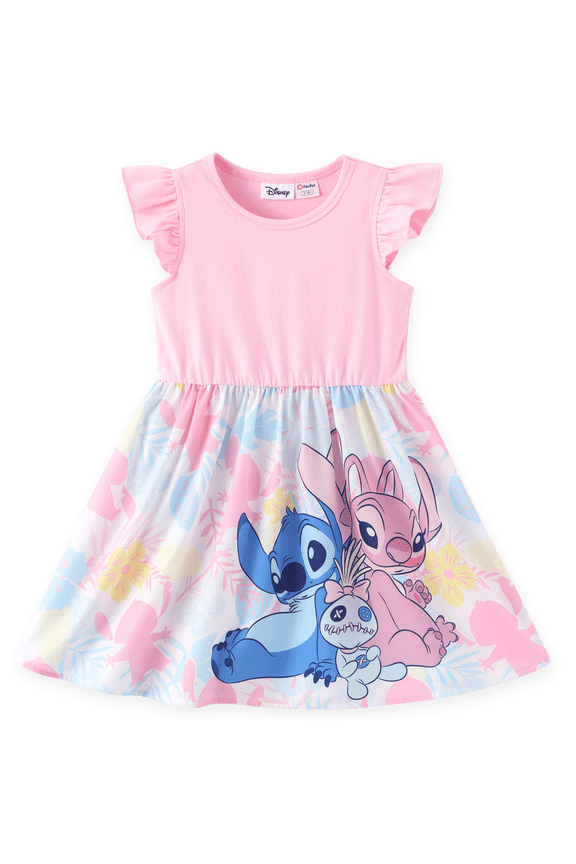 Stitch Girls Dresses Cotton Angle Graphic Pink Floral Flower Flowy Valentine's Day Summer Sundresses Baby Toddlers 2T