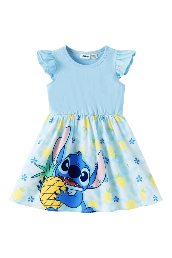 Stitch Girls Dresses Graphic Blue Cotton Easter Spring Summer Holiday Hawaii Dress Baby Toddlers 2T